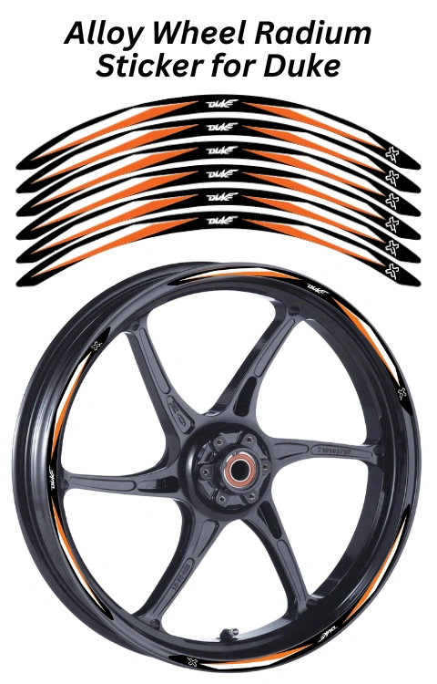 Alloy Wheel Radium Sticker For Duke 125/200/390 | Printed In Premium Radium With FPF(Fade Protection Film), Water Proof, Precut Sticker, Pack Of 12